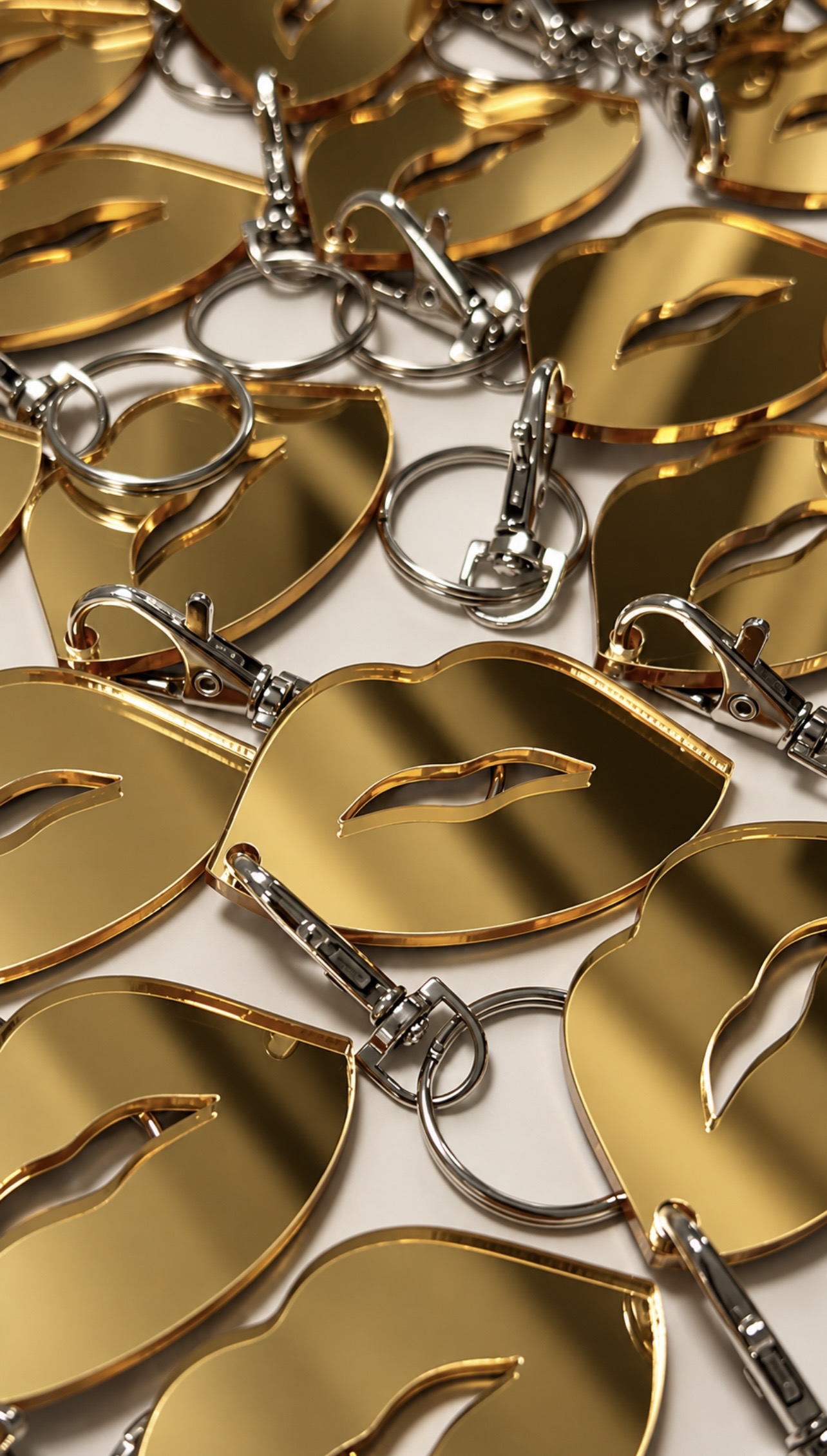 Gold lips keyrings with silver clips
